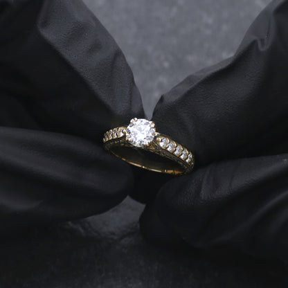 14k Yellow Gold Fuax Antique Style Engagement Ring
