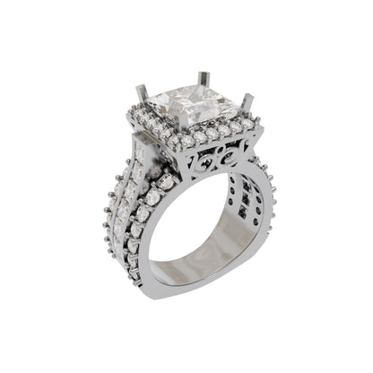 High Cathedral Princess and Round Diamond Ring 3d Model
