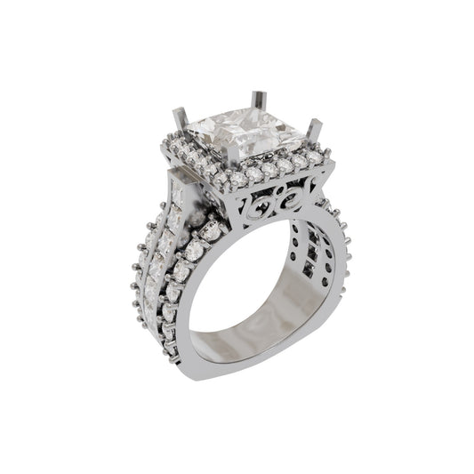 High Cathedral Princess and Round Diamond Ring 3d Model