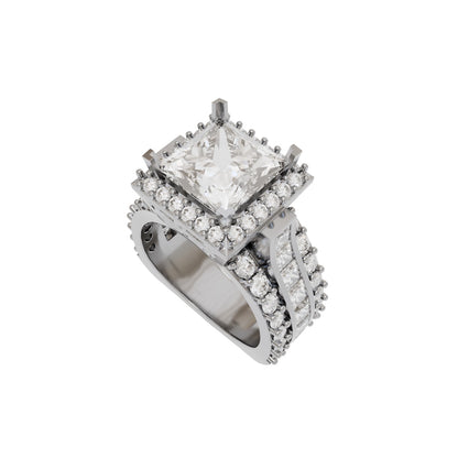 High Cathedral Princess and Round Diamond Ring 3d Model