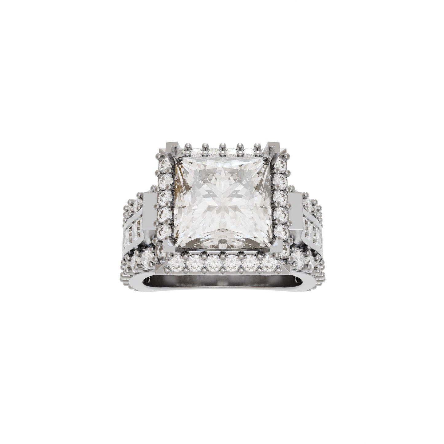 High Cathedral Princess and Round Diamond Ring 3d Model