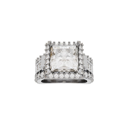 High Cathedral Princess and Round Diamond Ring 3d Model