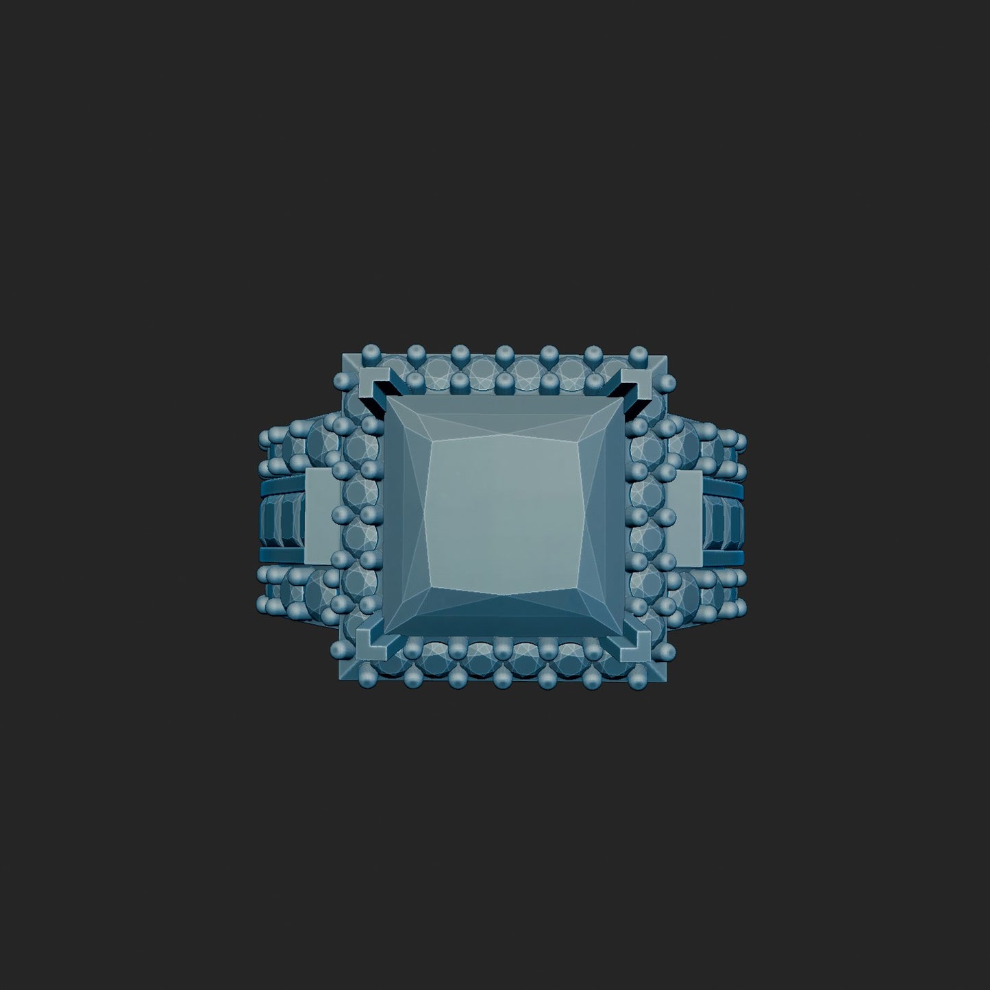 High Cathedral Princess and Round Diamond Ring 3d Model