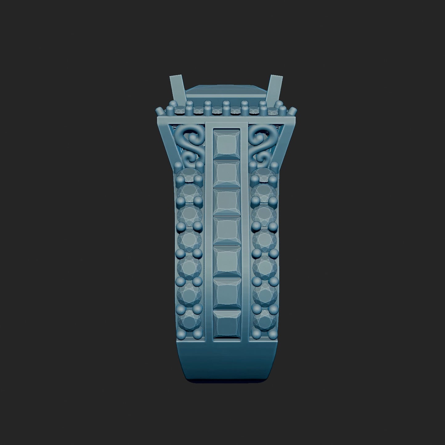 High Cathedral Princess and Round Diamond Ring 3d Model