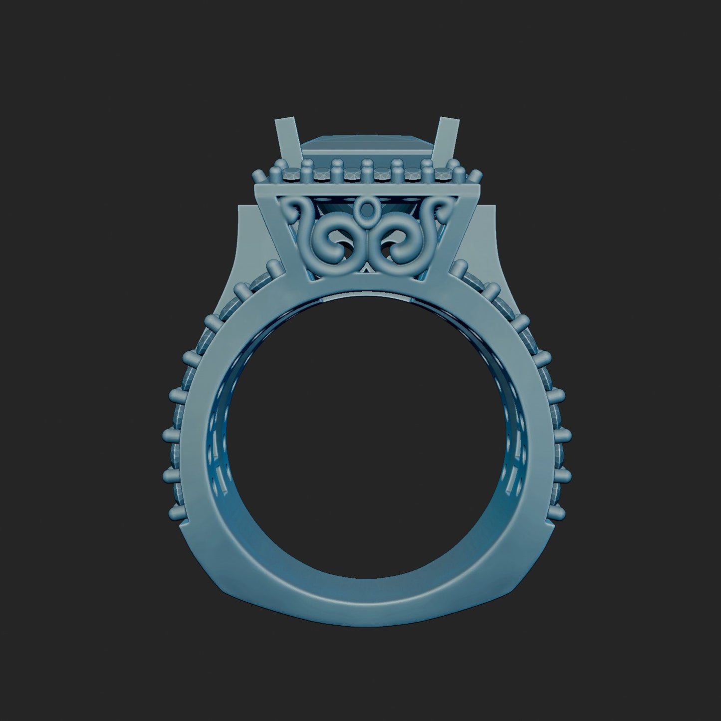 High Cathedral Princess and Round Diamond Ring 3d Model