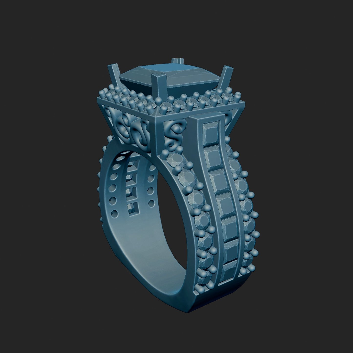 High Cathedral Princess and Round Diamond Ring 3d Model