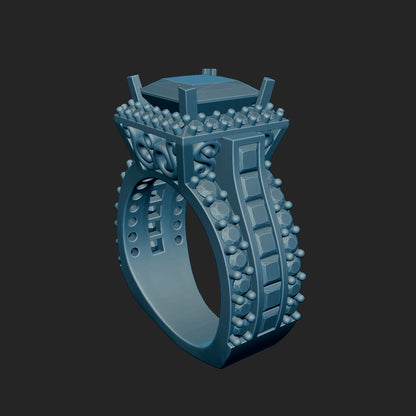 High Cathedral Princess and Round Diamond Ring 3d Model