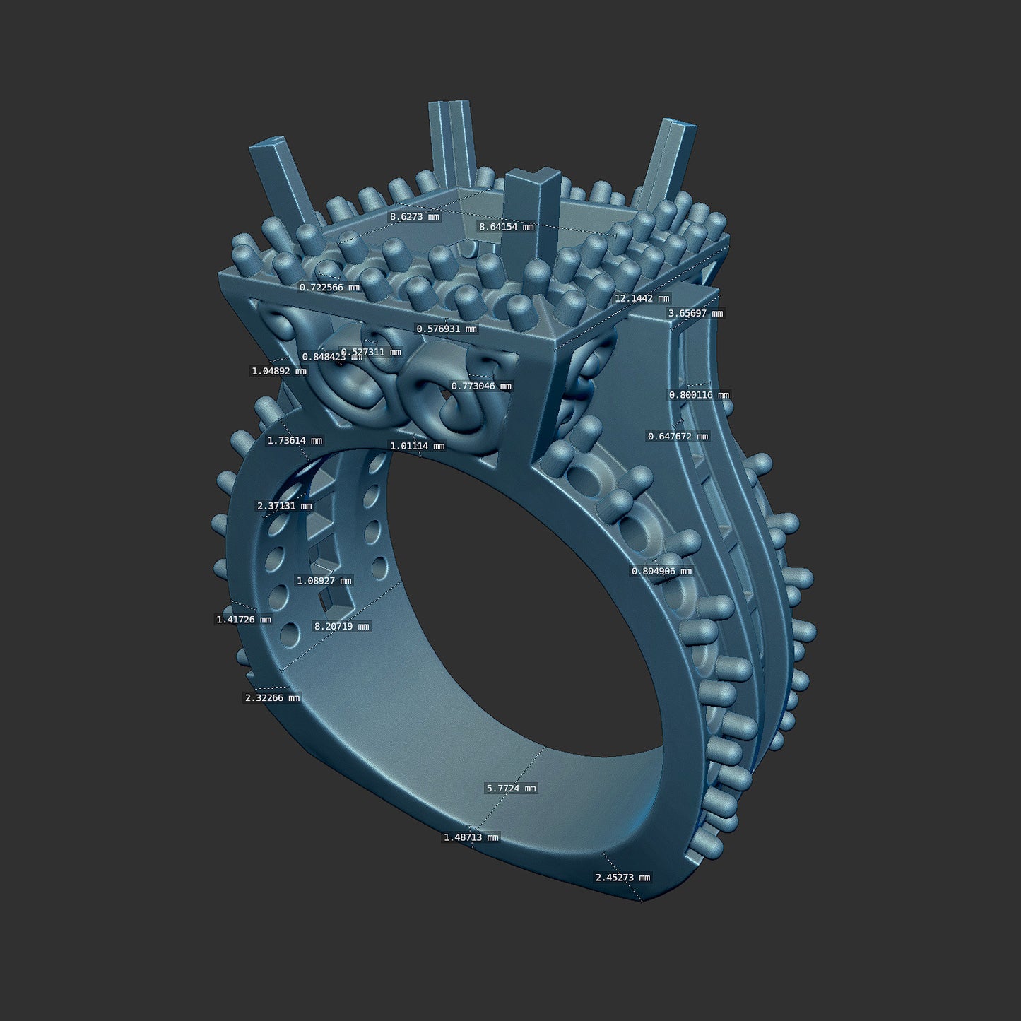 High Cathedral Princess and Round Diamond Ring 3d Model