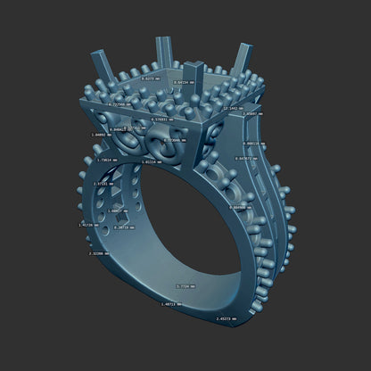 High Cathedral Princess and Round Diamond Ring 3d Model
