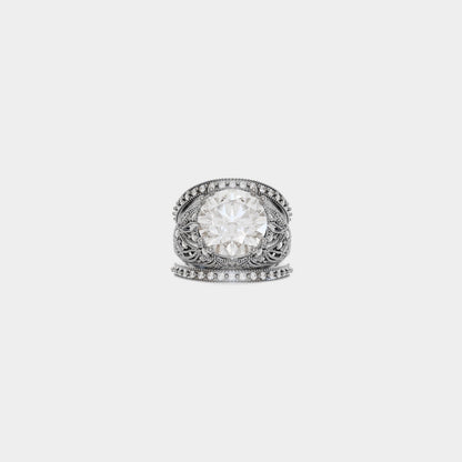 14k White Gold Faux Antique High Fashion Diamond Wedding Set