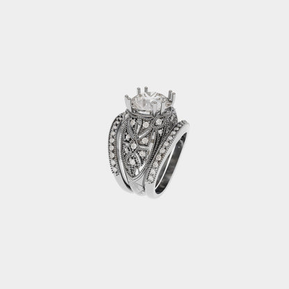 14k White Gold Faux Antique High Fashion Diamond Wedding Set