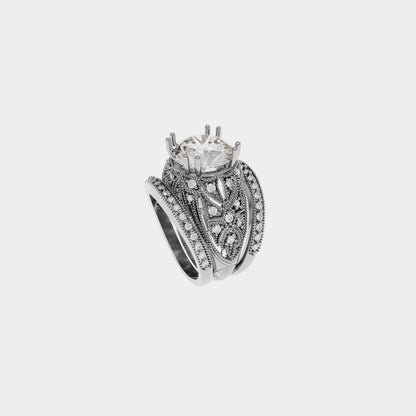 14k White Gold Faux Antique High Fashion Diamond Wedding Set