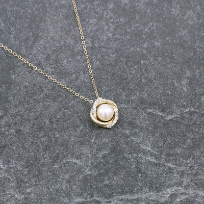 Custom Made 14k Yellow Gold Pearl and Diamond Necklace