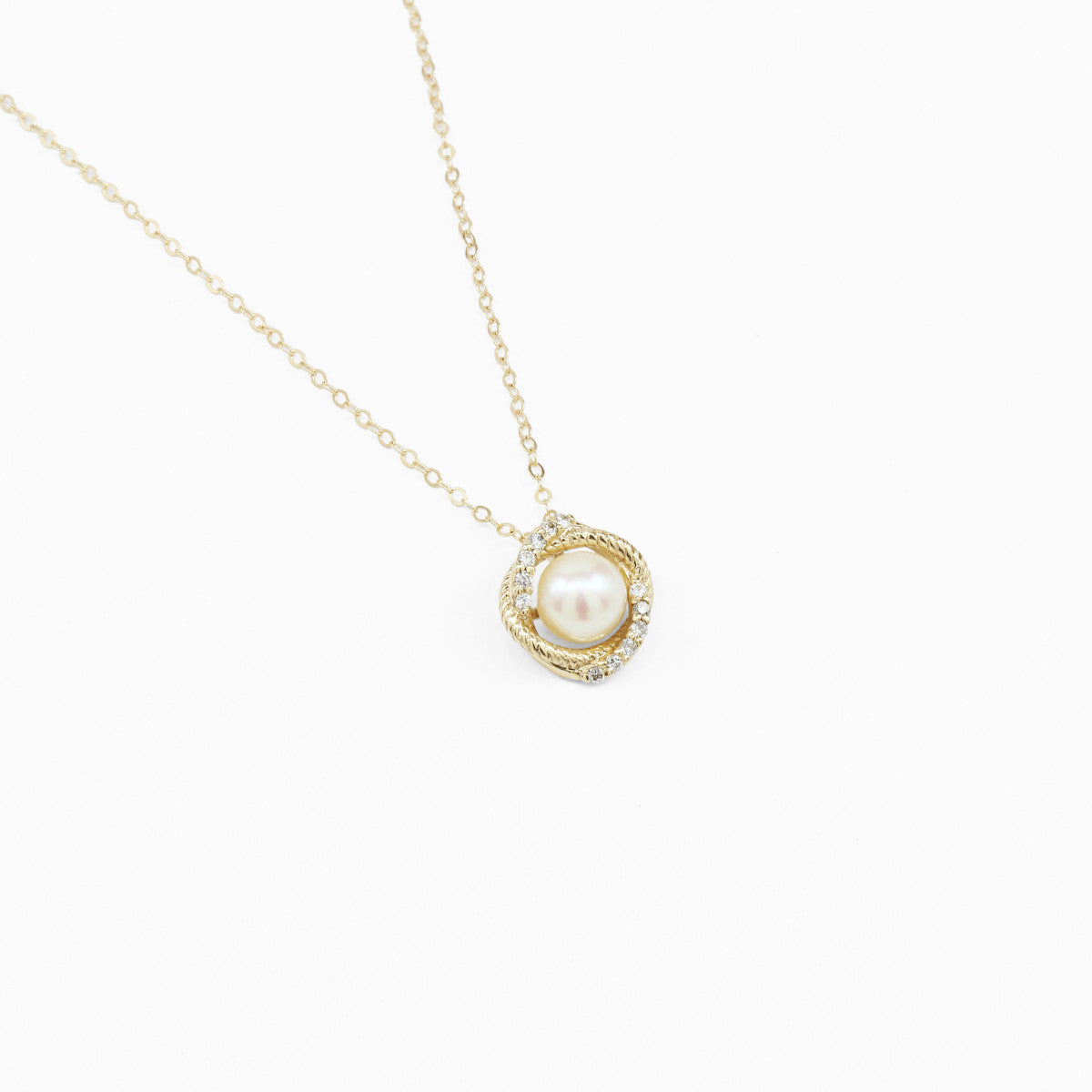 Custom Made 14k Yellow Gold Pearl and Diamond Necklace