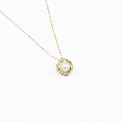 Custom Made 14k Yellow Gold Pearl and Diamond Necklace
