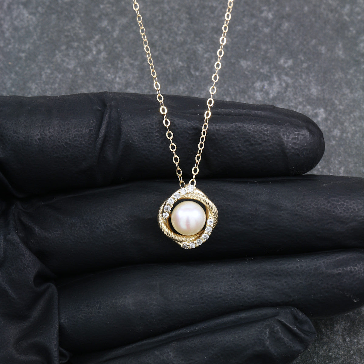 Custom Made 14k Yellow Gold Pearl and Diamond Necklace