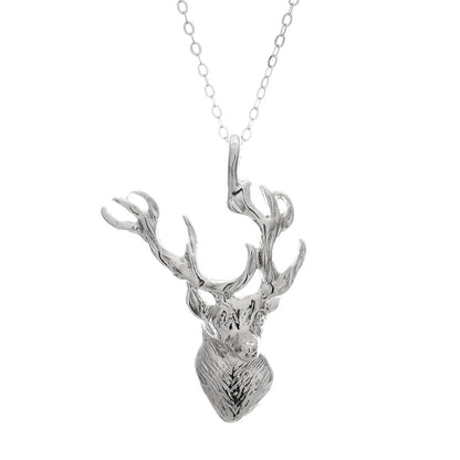 .925 Sterling Silver Deer Head Necklace With 22" Hypoallergenic Cable Chain Necklace