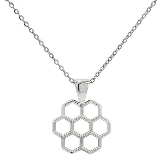 925 Sterling Silver Honeycomb Pendant With 22" Hypoallergenic Cable Chain Necklace