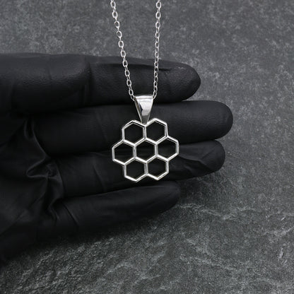 925 Sterling Silver Honeycomb Pendant With 22" Hypoallergenic Cable Chain Necklace