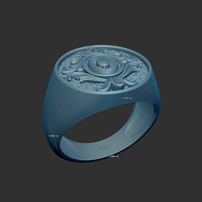 Textured Scroll Work Unisex Signet Ring 3d Model