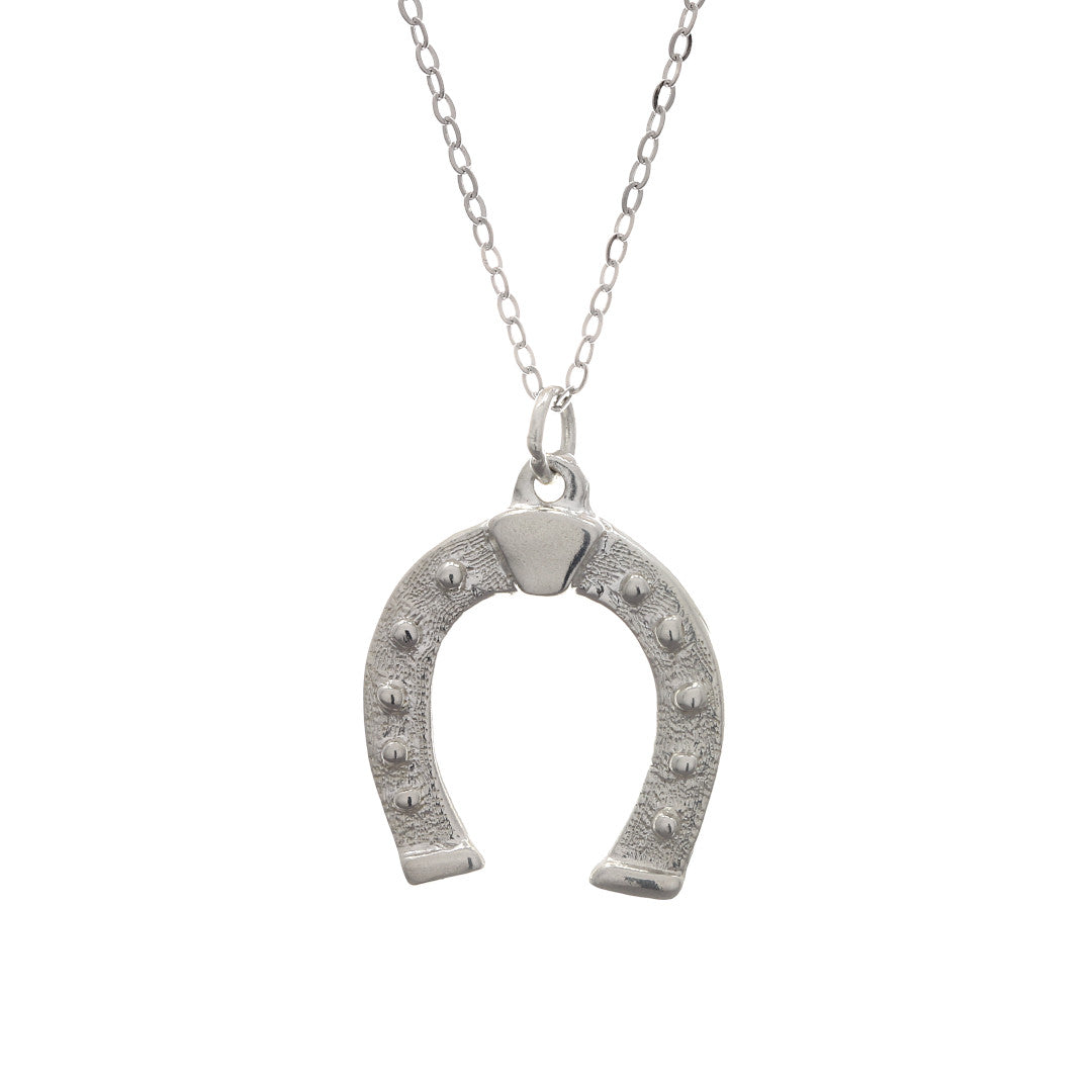 925 Sterling Silver Textured Horseshoe Pendant With 22" Hypoallergenic Cable Chain Necklace