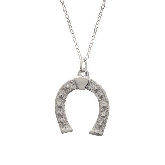 925 Sterling Silver Textured Horseshoe Pendant With 22" Hypoallergenic Cable Chain Necklace