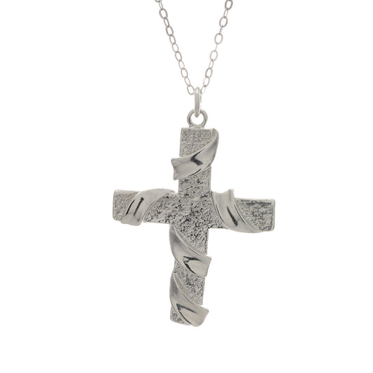 925 Sterling Silver Eternal Life Ribbon Cross Pendant With 22" Hypoallergenic Cable Chain Necklace