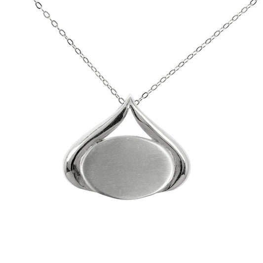 925 Sterling Silver Smooth Satin Finished Tear Drop Pendant With 22" Hypoallergenic Cable Chain Necklace