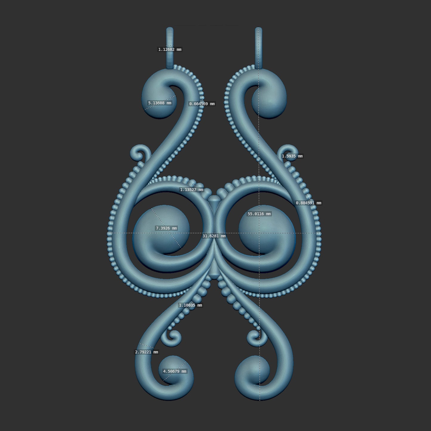 Free Form Beaded Scroll Pattern Slide Pendant 3d Model
