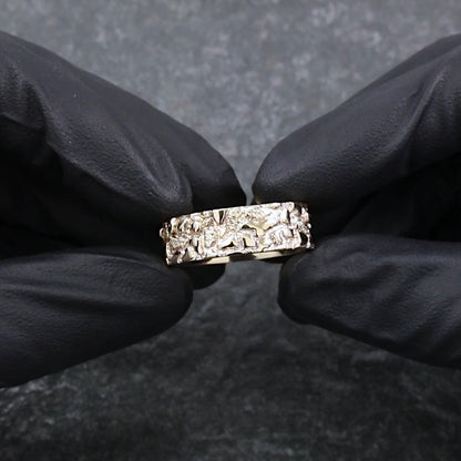 Custom 14k Yellow Gold Mans Nugget Pattern Ring