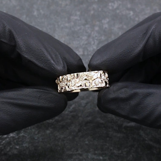 Custom 14k Yellow Gold Mans Nugget Pattern Ring
