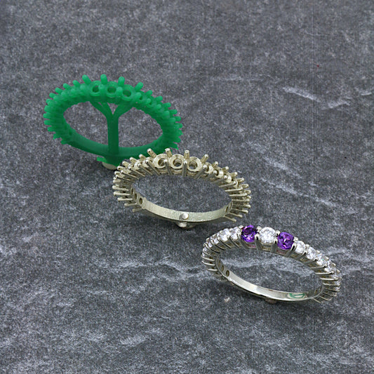 14k White Gold Diamond and Amethyst Custom Made Ring