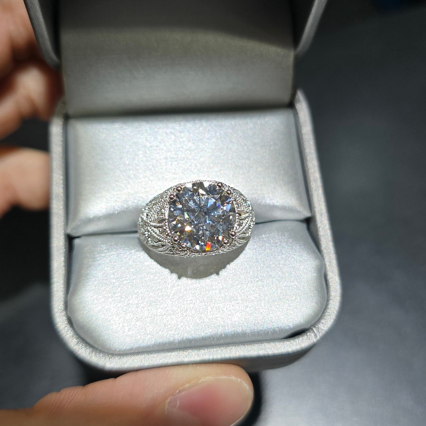 14k White Gold Faux Antique High Fashion Diamond Wedding Set
