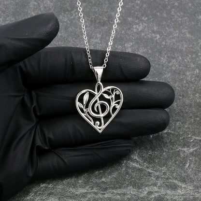 Floral Treble Clef Heart Pendant With 22" Hypoallergenic Cable Chain Necklace