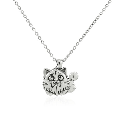 925 Sterling Silver Happy Cat Pendant With 22" Hypoallergenic Cable Chain Necklace