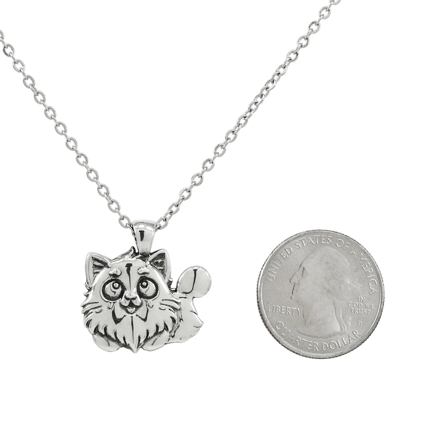 925 Sterling Silver Happy Cat Pendant With 22" Hypoallergenic Cable Chain Necklace