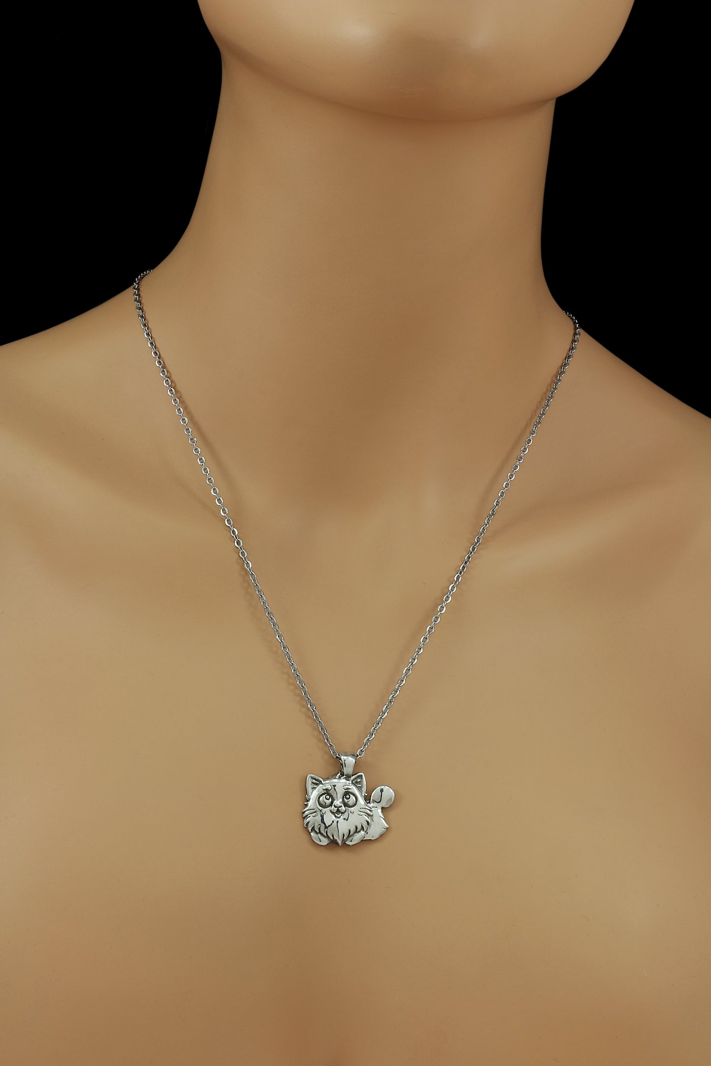 925 Sterling Silver Happy Cat Pendant With 22" Hypoallergenic Cable Chain Necklace