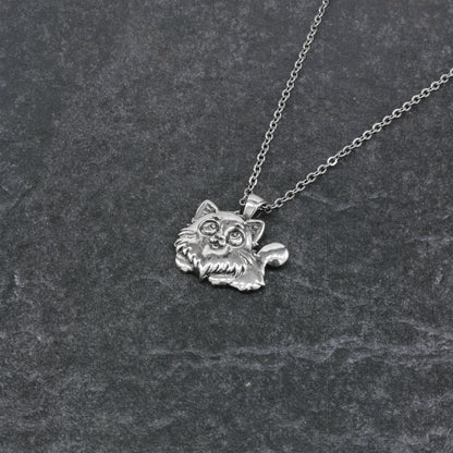 925 Sterling Silver Happy Cat Pendant With 22" Hypoallergenic Cable Chain Necklace