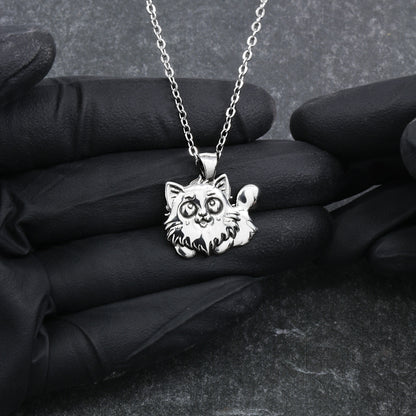 925 Sterling Silver Happy Cat Pendant With 22" Hypoallergenic Cable Chain Necklace
