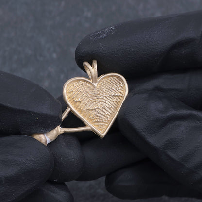 Custom 14k Yellow Gold Finger Print Heart Pendant