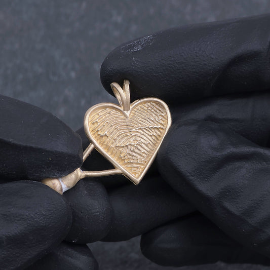 Custom 14k Yellow Gold Finger Print Heart Pendant