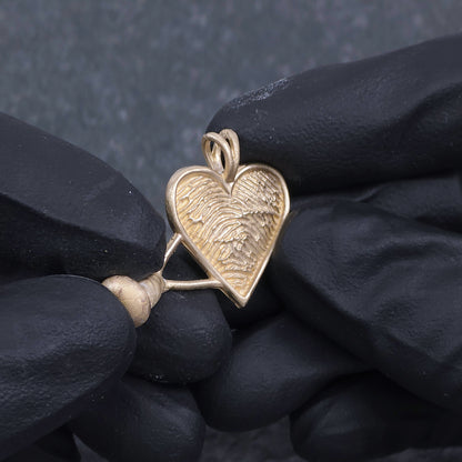 Custom 14k Yellow Gold Finger Print Heart Pendant