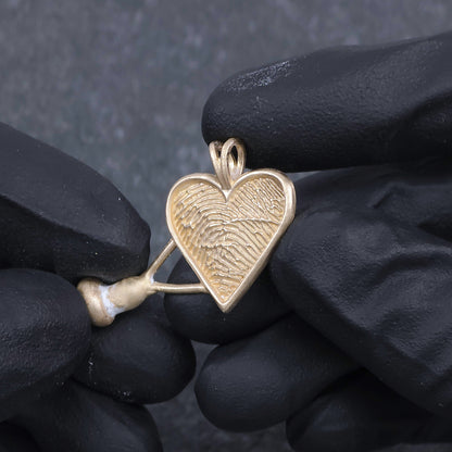 Custom 14k Yellow Gold Finger Print Heart Pendant