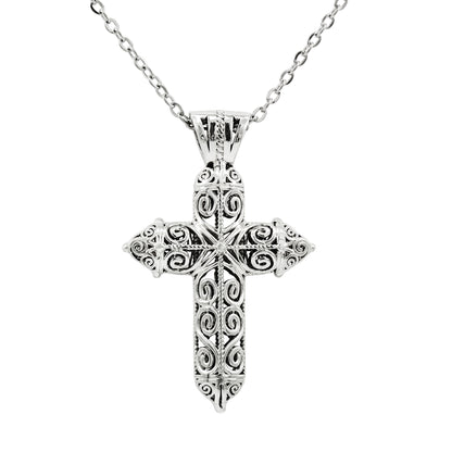 925 Sterling Silver High Scroll Cross Pendant With 22" Hypoallergenic Cable Chain Necklace