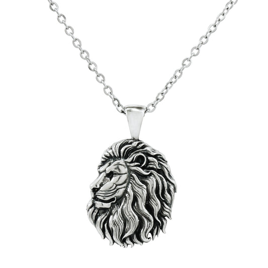 925 Sterling Silver Lion Pendant With 22" Hypoallergenic Cable Chain Necklace