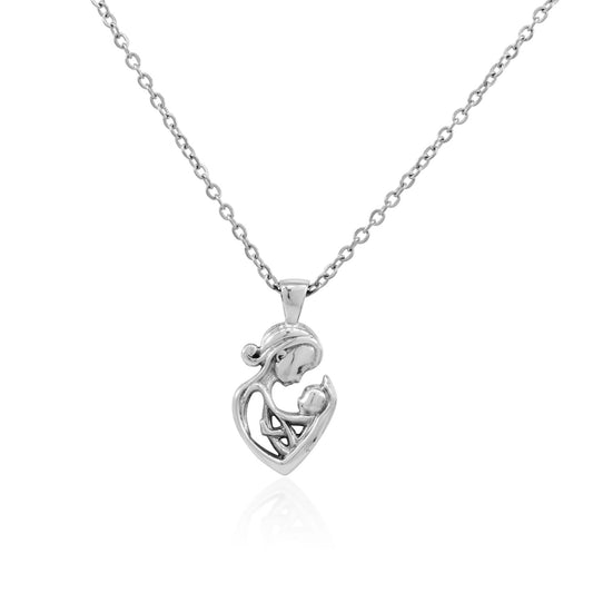 925 Sterling Silver Mother's Embrace Pendant With 22" Hypoallergenic Cable Chain Necklace