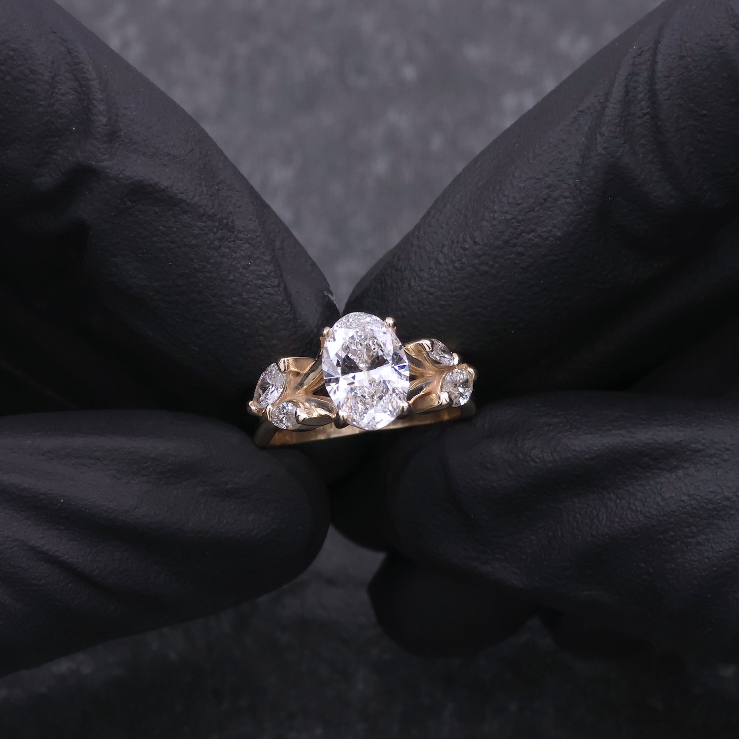 14k Yellow Gold Oval and Marquise Diamond Engagement Ring