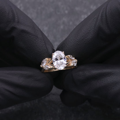 14k Yellow Gold Oval and Marquise Diamond Engagement Ring
