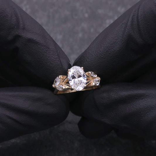 14k Yellow Gold Oval and Marquise Diamond Engagement Ring