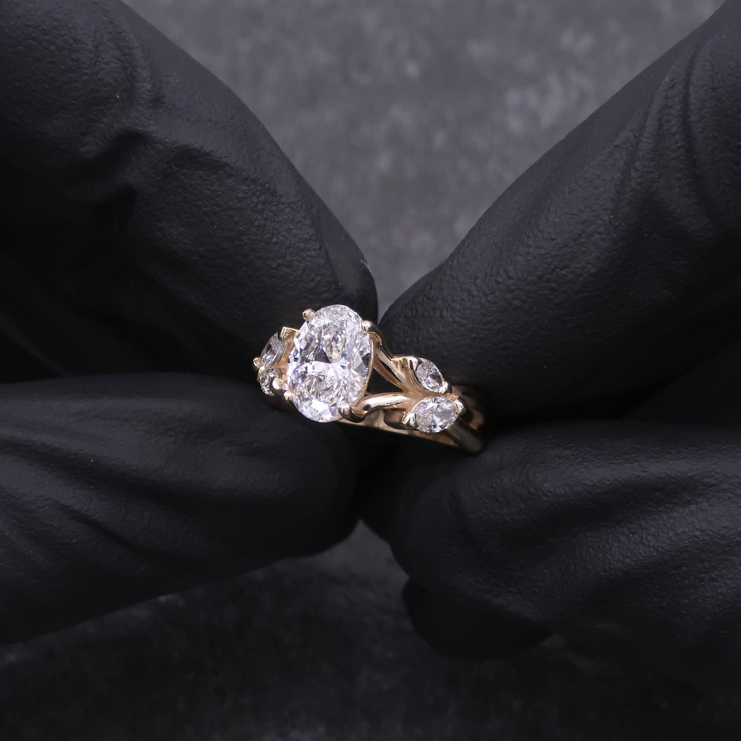 14k Yellow Gold Oval and Marquise Diamond Engagement Ring